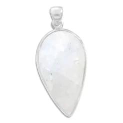 Anhänger Für Damen|Edelstein Anhänger In Silber|Elfen Schmuck Facettierter Mondstein Anhänger Tropfen gedreht 925 Silber Unikat
