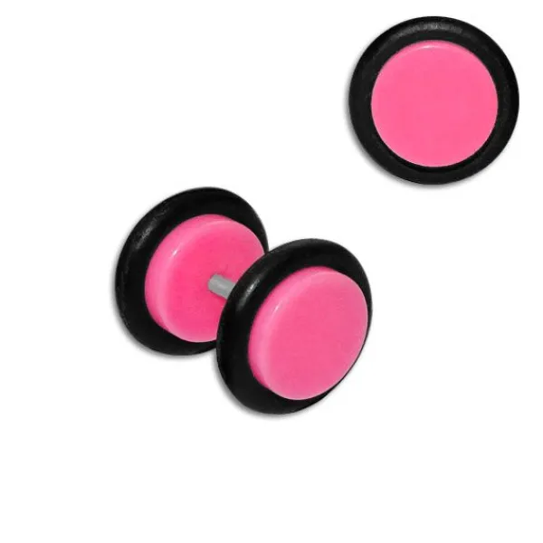 Fake Plugs|Ohrstecker|Elfen Schmuck Fake Plug neon rosa 11 mm Edelstahl Kunststoff Gummi 1 Stück