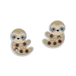 Ohrstecker|Silber Ohrstecker|Elfen Schmuck Faultier Ohrringe mit braunen Kristallen 925 Silber