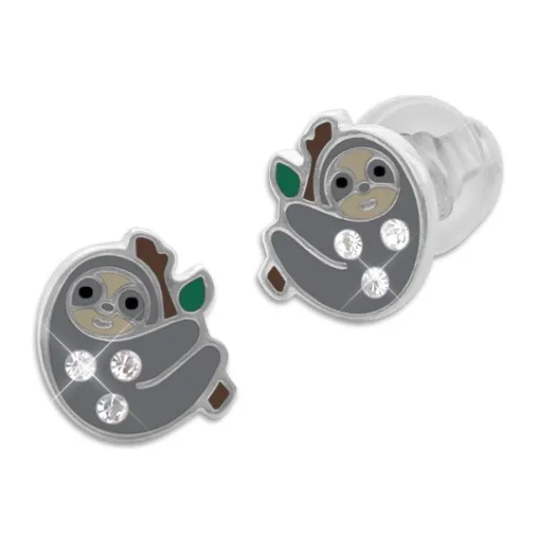 Ohrstecker|Silber Ohrstecker|Elfen Schmuck Faultier Ohrstecker mit Strass Kristallen 925 Silber