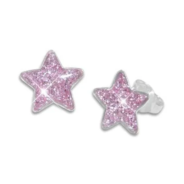 Ohrstecker|Silber Ohrstecker|Elfen Schmuck Glitzer Ohrstecker für Kinder Sterne violett 925 Silber