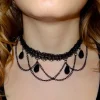 Damenketten|Elfen Schmuck Gothic Halsband mit Spitze und Perlen schwarz