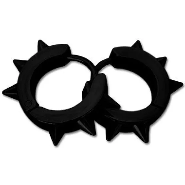 Klapp-creolen|Klapp-creolen|Elfen Schmuck Gothic Klapp-Creolen mit Spikes Edelstahl schwarz
