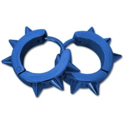Klapp-creolen|Klapp-creolen|Elfen Schmuck Gothic Klapp-Creolen mit Spikes Edelstahl blau