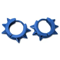 Klapp-creolen|Klapp-creolen|Elfen Schmuck Gothic Klapp-Creolen mit Spikes Edelstahl blau