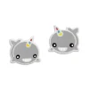 Ohrstecker|Silber Ohrstecker|Elfen Schmuck Grinsender Wal mit Horn Ohrstecker Einhorn grau 925 Silber