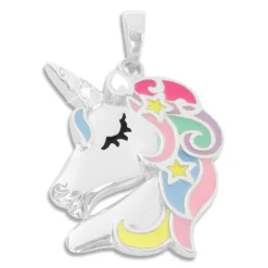 Anhänger Für Kinder|Silber Anhänger|Elfen Schmuck Großer bunter Einhorn Anhänger mit Zirkonia 925 Silber