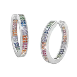 Klapp-creolen|Silber Klapp-Creolen|Elfen Schmuck Große Regenbogen Creolen mit vielen bunten Steinen 925 Silber