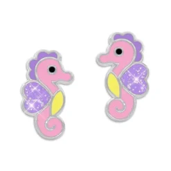 Ohrstecker|Silber Ohrstecker|Elfen Schmuck Große Seepferdchen Glitzer Ohrringe rosa lila 925 Silber