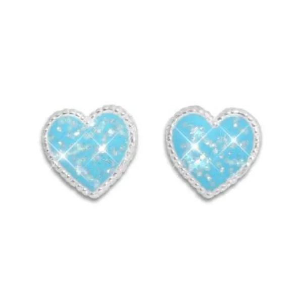 Ohrstecker|Silber Ohrstecker|Elfen Schmuck Hellblaue Herz Ohrstecker mit Glitzer 925 Silber