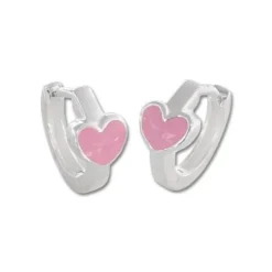 Klapp-creolen|Silber Klapp-Creolen|Elfen Schmuck Herz Creolen für Kinder rosa 925 Silber