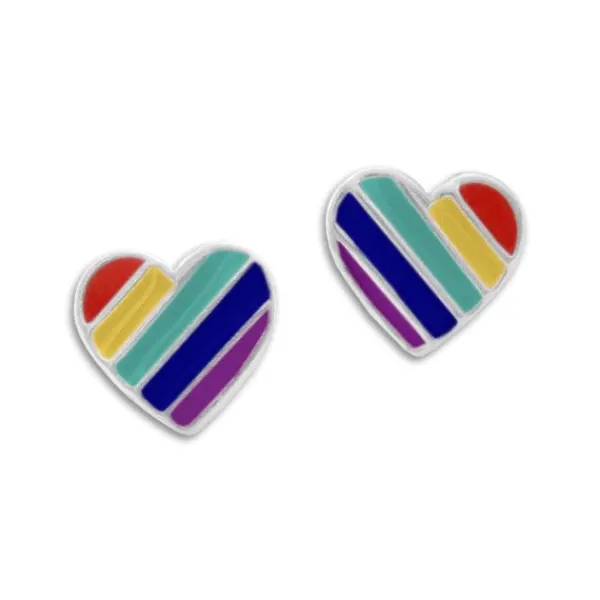 Ohrstecker|Silber Ohrstecker|Elfen Schmuck Herz Ohrstecker mit Regenbogen Streifen gedeckt 925 Silber