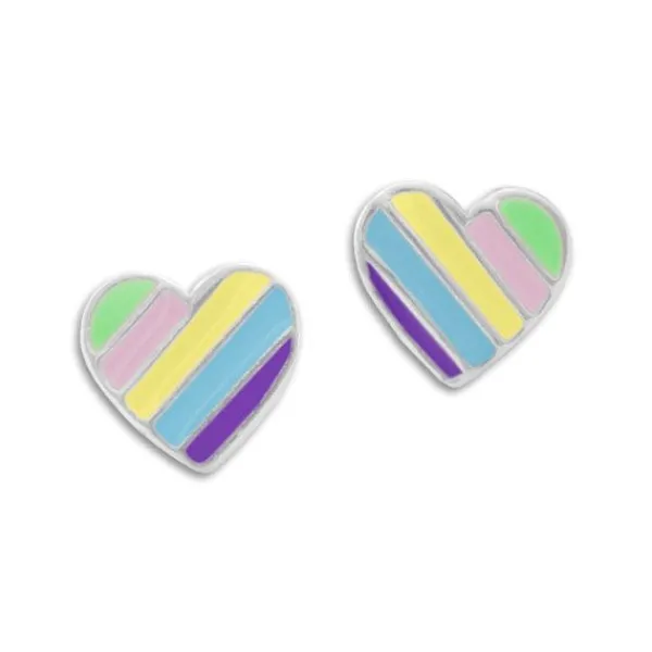 Ohrstecker|Silber Ohrstecker|Elfen Schmuck Herz Ohrstecker mit Regenbogen Streifen pastell 925 Silber