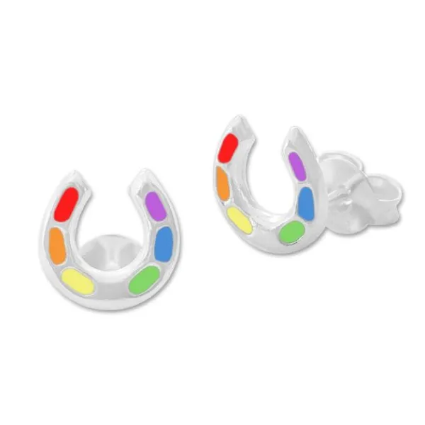 Ohrstecker|Silber Ohrstecker|Elfen Schmuck Hufeisen Ohrstecker in Regenbogen Farben 925 Silber