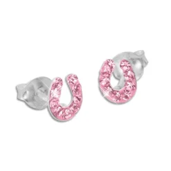 Ohrstecker|Silber Ohrstecker|Elfen Schmuck Hufeisen Ohrstecker mit rosa Kristallen 925 Silber