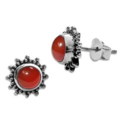 Ohrstecker|Edelstein Ohrringe|Elfen Schmuck Karneol Ohrstecker Sonne filigran 8 mm 925 Silber