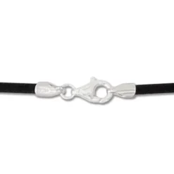 Damenketten|Elfen Schmuck Kautschukband 2 mm schwarz 42 cm mit 925 Silber Verschluss