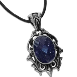 Anhänger Für Herren|Anhänger Für Damen|Elfen Schmuck Kette mit Edelstahl Anhänger Galaxy mit blau glitzerndem Stein