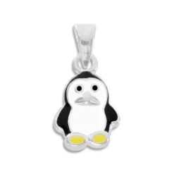 Anhänger Für Kinder|Silber Anhänger|Elfen Schmuck Kinder Anhänger mit lackiertem Pinguin 925 Silber