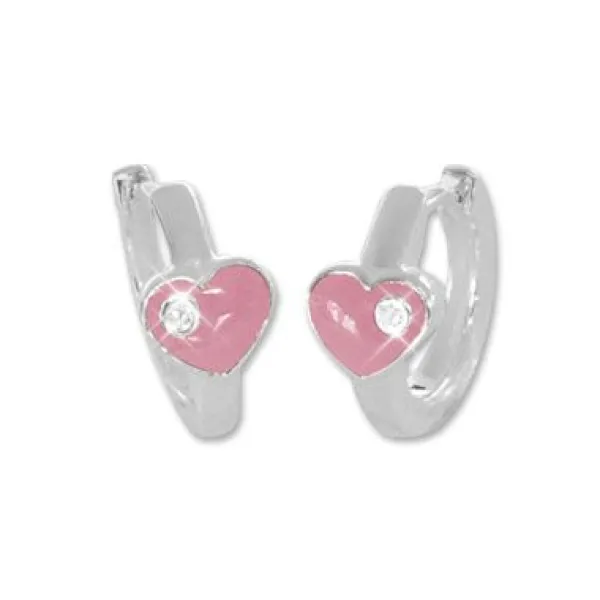 Klapp-creolen|Silber Klapp-Creolen|Elfen Schmuck Kinder Creolen Herz rosa mit Zirkonia 11 mm 925 Silber