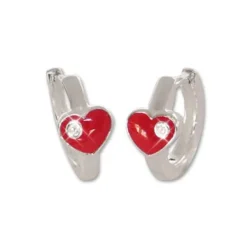 Klapp-creolen|Silber Klapp-Creolen|Elfen Schmuck Kinder Creolen Herz rot mit Zirkonia 11 mm 925 Silber