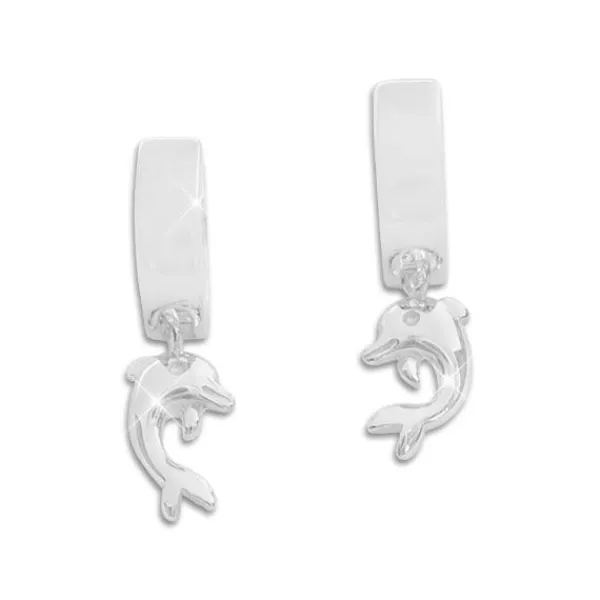 Klapp-creolen|Silber Klapp-Creolen|Elfen Schmuck Kindercreolen mit Delphin Anhängern 925 Silber