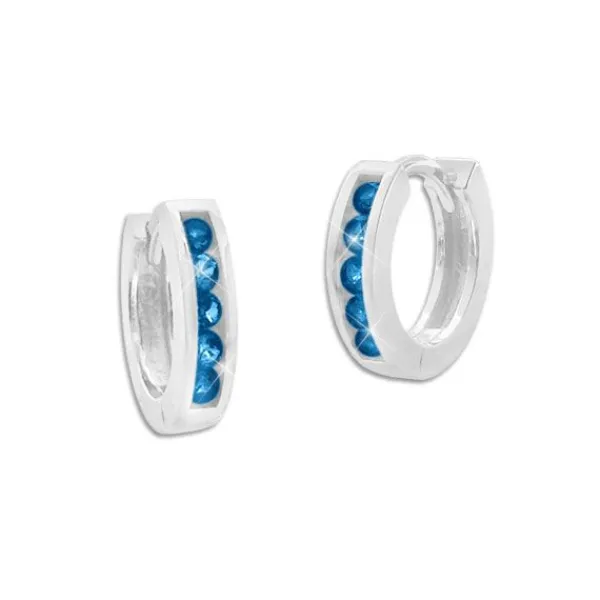 Klapp-creolen|Silber Klapp-Creolen|Elfen Schmuck Kinder Creolen mit 5 Zirkonia blau 11 mm 925 Silber