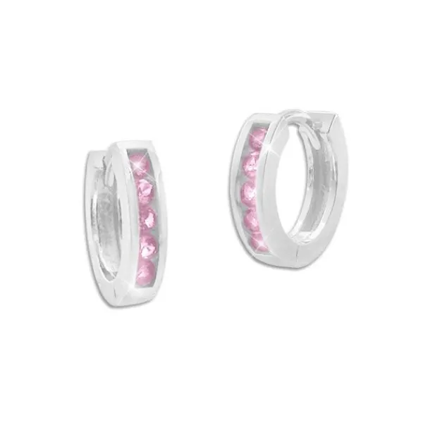 Klapp-creolen|Silber Klapp-Creolen|Elfen Schmuck Kinder Creolen mit 5 Zirkonia rosa 11 mm 925 Silber