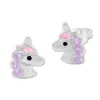 Ohrstecker|Silber Ohrstecker|Elfen Schmuck Kinder Glitzer Ohrringe mit Einhorn lila rosa 925 Silber