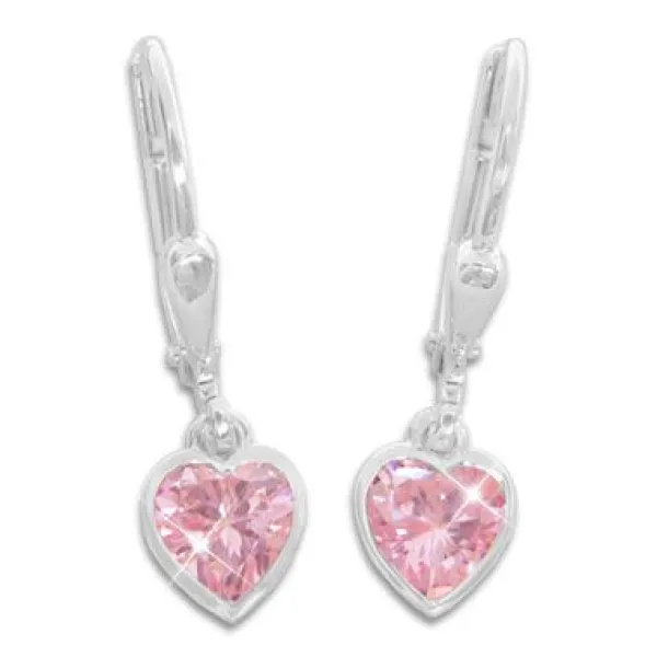 Ohrhänger|Silber Ohrhänger|Elfen Schmuck Kinder Herz Ohrringe hängend rosa 925 Silber