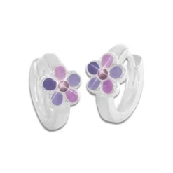 Klapp-creolen|Silber Klapp-Creolen|Elfen Schmuck Kinderohrringe Creolen mit Blumen lila 925 Silber
