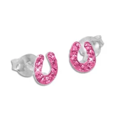 Ohrstecker|Silber Ohrstecker|Elfen Schmuck Kinder Ohrringe Hufeisen mit Kristallen in pink 925 Silber