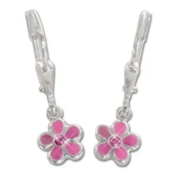 Ohrhänger|Silber Ohrhänger|Elfen Schmuck Kinder Ohrringe mit Blumen rosa 925 Silber