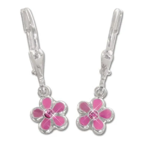 Ohrhänger|Silber Ohrhänger|Elfen Schmuck Kinder Ohrringe mit Blumen rosa 925 Silber