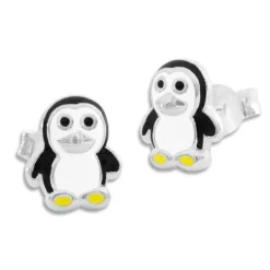 Ohrstecker|Silber Ohrstecker|Elfen Schmuck Kinder Ohrringe mit lackierten Pinguinen 925 Silber