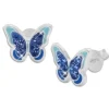 Ohrstecker|Silber Ohrstecker|Elfen Schmuck Kinder Ohrringe mit Schmetterlingen und blauem Strass 925 Silber
