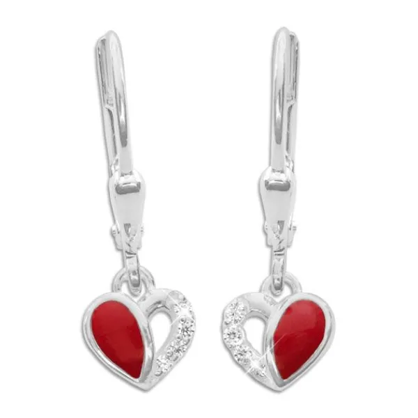 Ohrhänger|Silber Ohrhänger|Elfen Schmuck Kinder Ohrringe rotes Herz mit Strass 925 Silber