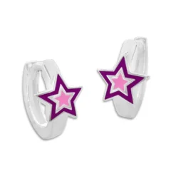 Klapp-creolen|Silber Klapp-Creolen|Elfen Schmuck Kinder Ohrringe Stern Creolen lila rosa 925 Silber