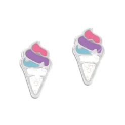 Ohrstecker|Silber Ohrstecker|Elfen Schmuck Kinder Ohrstecker Eistüte mit Glitzer 925 Silber