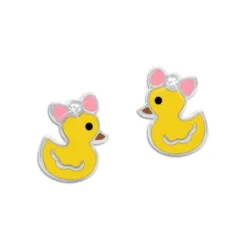 Ohrstecker|Silber Ohrstecker|Elfen Schmuck Kinder Ohrstecker Entchen mit Schleife und Kristall 925 Silber