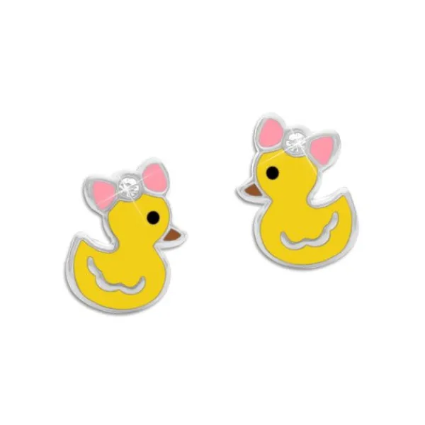 Ohrstecker|Silber Ohrstecker|Elfen Schmuck Kinder Ohrstecker Entchen mit Schleife und Kristall 925 Silber