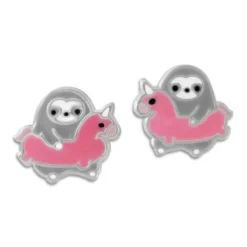 Ohrstecker|Silber Ohrstecker|Elfen Schmuck Kinder Ohrstecker Faultier mit Schwimmring 925 Silber