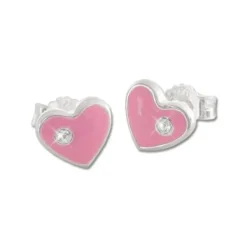 Ohrstecker|Silber Ohrstecker|Elfen Schmuck Kinder Ohrstecker Herz rosa mit Strass Stein 925 Silber