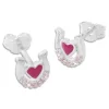 Ohrstecker|Silber Ohrstecker|Elfen Schmuck Kinder Ohrstecker Hufeisen mit Herz und rosa Zirkonia 925 Silber