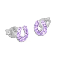 Ohrstecker|Silber Ohrstecker|Elfen Schmuck Kinder Ohrstecker Hufeisen mit flieder lila Kristallen 925 Silber