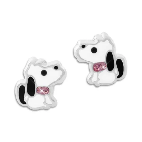 Ohrstecker|Silber Ohrstecker|Elfen Schmuck Kinder Ohrstecker Hunde mit Strass Halsband 925 Silber