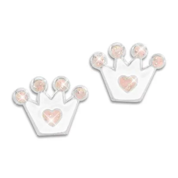 Ohrstecker|Silber Ohrstecker|Elfen Schmuck Kinder Ohrstecker mit Kronen weiß und rosa mit Glitzer 925 Silber