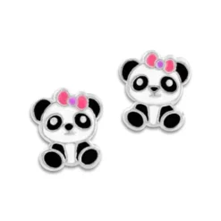 Ohrstecker|Silber Ohrstecker|Elfen Schmuck Kinder Ohrstecker Panda Mädchen mit Schleife 925 Silber