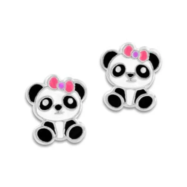 Ohrstecker|Silber Ohrstecker|Elfen Schmuck Kinder Ohrstecker Panda Mädchen mit Schleife 925 Silber