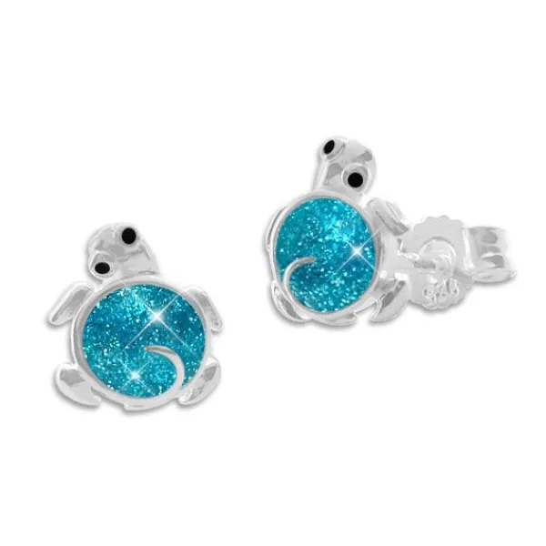 Ohrstecker|Silber Ohrstecker|Elfen Schmuck Kinder Ohrstecker Schildkröte mit Glitzer 925 Silber